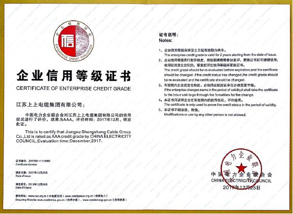 亚美AM8AG电缆再次通过AAA级电力行业企业最高信用品级复评